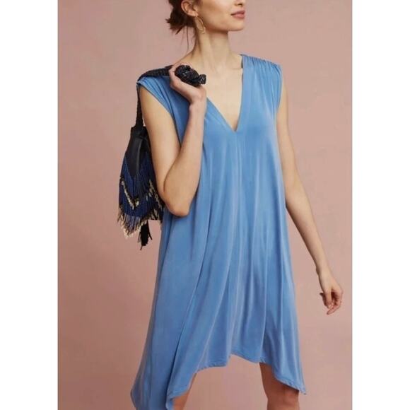 Eri & Ali Anthropologie Womens M Blue Briella High V Neck Sleeveless Midi Dress - Picture 1 of 7